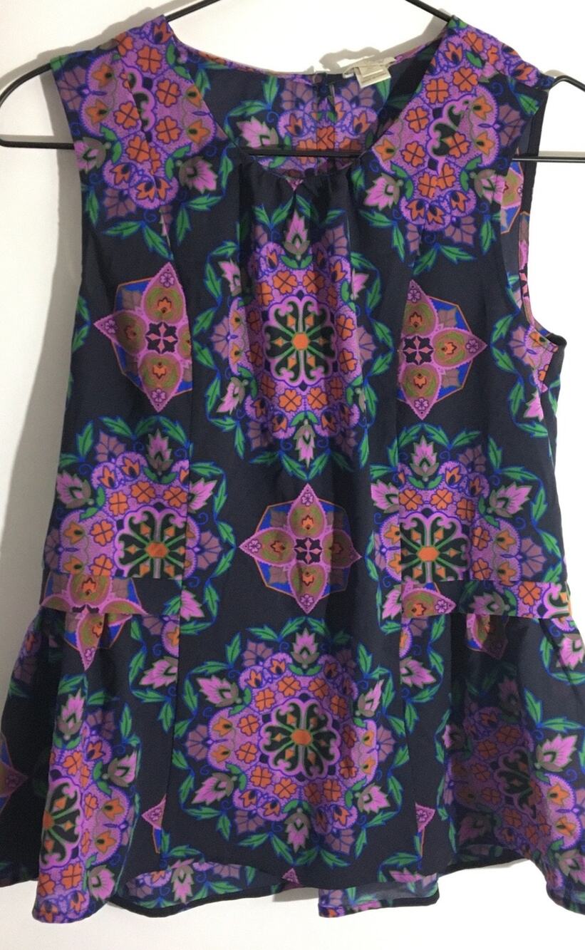 J Crew Women's Size 00 Geometric Medallion Print Flared Peplum Tank Top Blouse